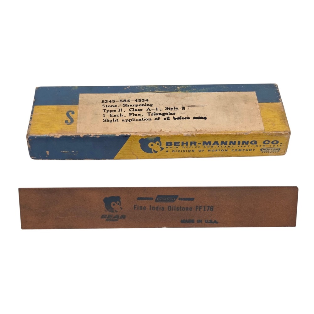 Vintage Behr-Manning FF176 Triangle Fine Sharpening Stone 6in India Oilstone Vtg